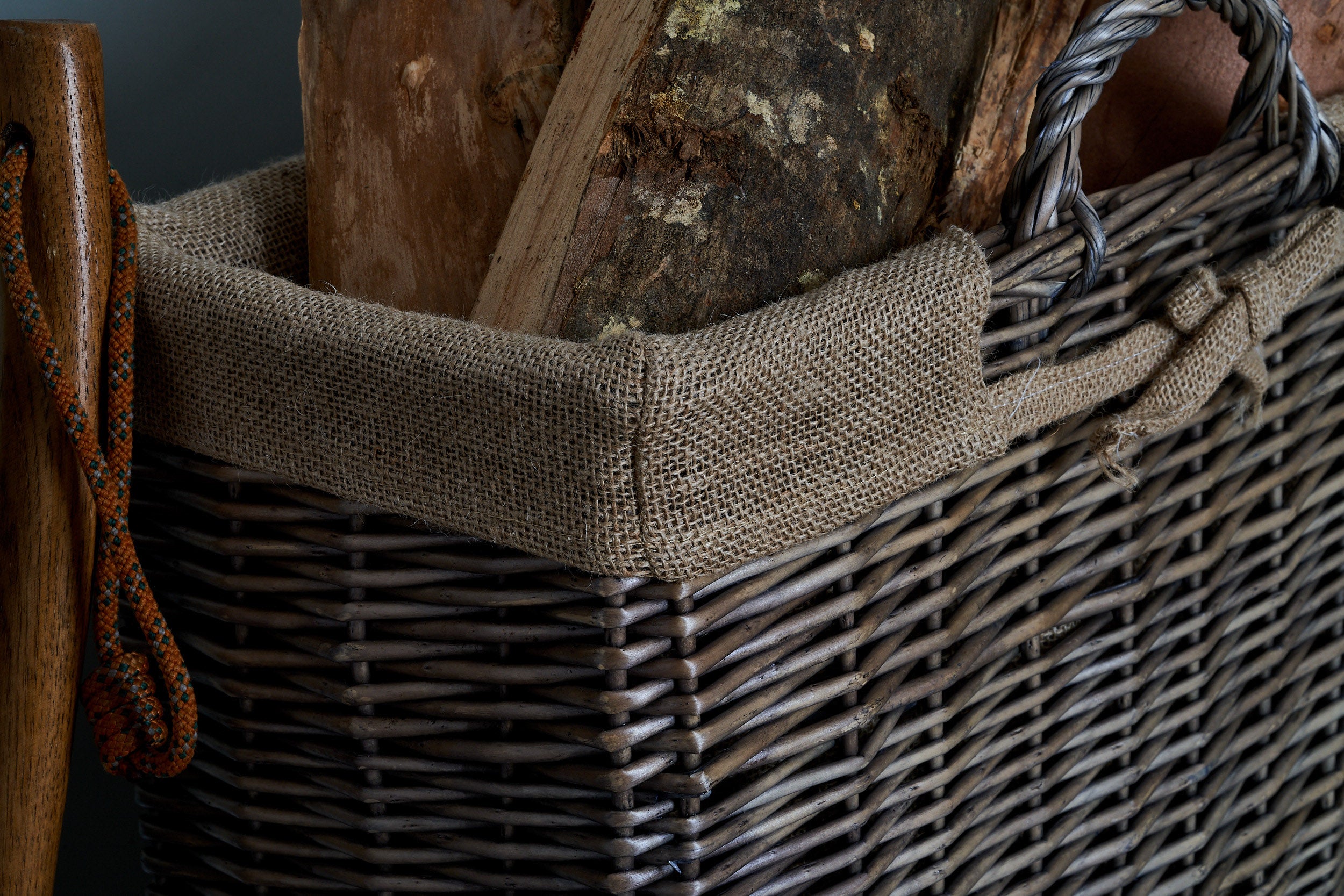 Log Basket - Grey Rattan Log Basket On Wheels (Rectangle) - Large (22914