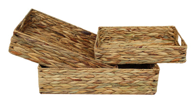 Water Hyacinth Shallow Rectangular Storage Basket Set of 3 Inset