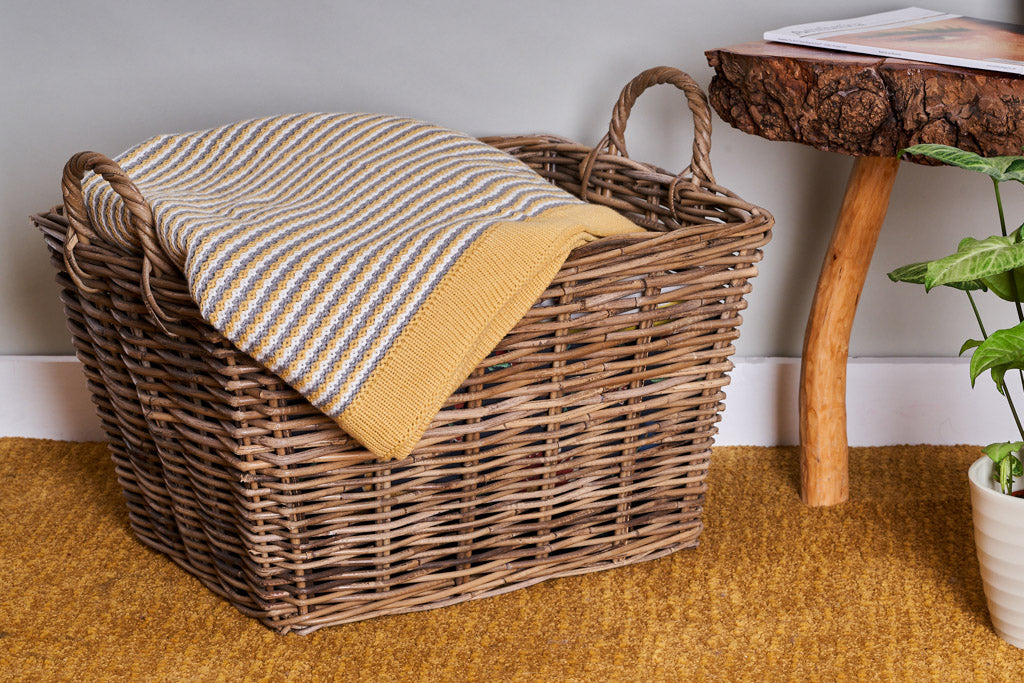 High quality wicker blanket basket in living room