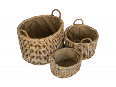 Oval Rattan Storage / Log Basket with Cordura Lining Set of 3