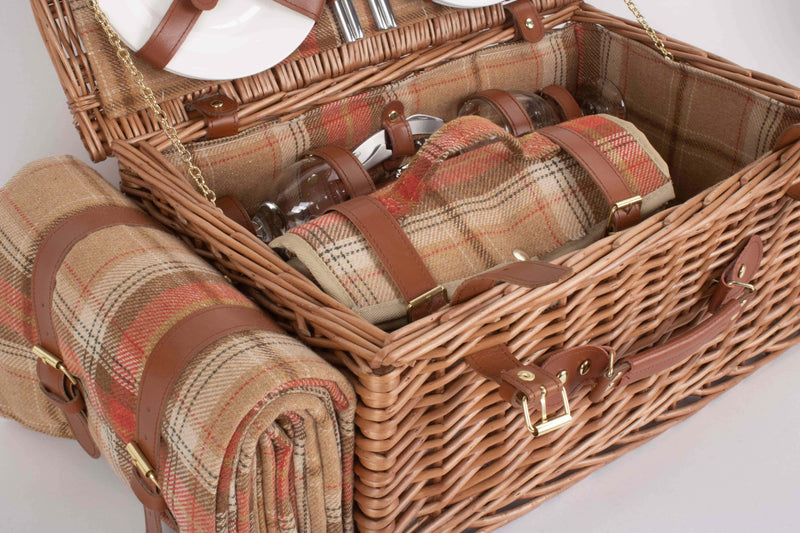 Autumn Red Tartan Picnic Hamper Detail