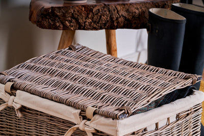 Antique Washed Wicker Storage Hamper