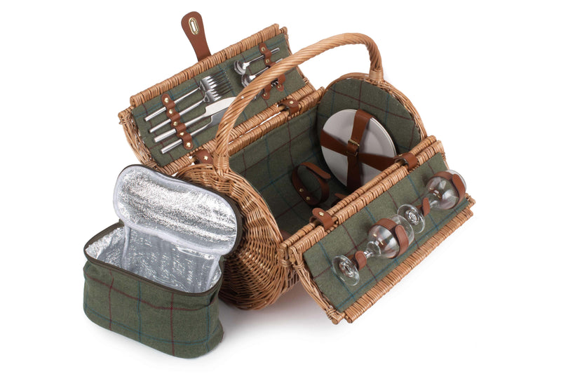 2 Person Green Tweed Barrel Hamper Interior