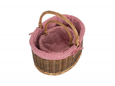 Country Oval Shopper with Red & White Checked Lining Set of 2