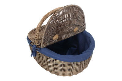 Antique Wash Finish Oval Picnic Basket Blue Detail