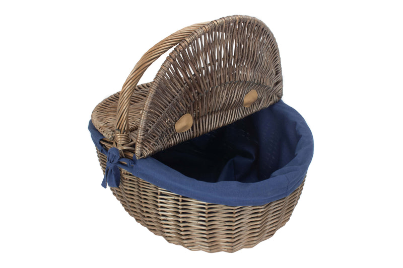 Antique Wash Finish Oval Picnic Basket Blue Detail