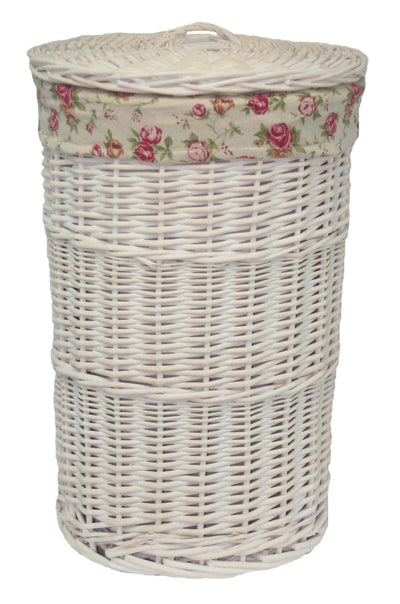 Round White Wash Laundry Hamper