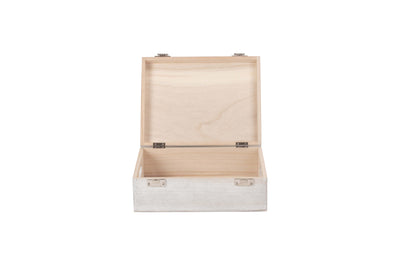 12" Wooden Box Open White Wash