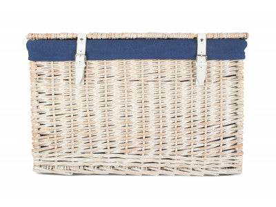 24" White Wash Chest Hamper with Navy Blue Lining