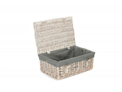 14 Inch White-Washed Empty Wicker Hamper Basket