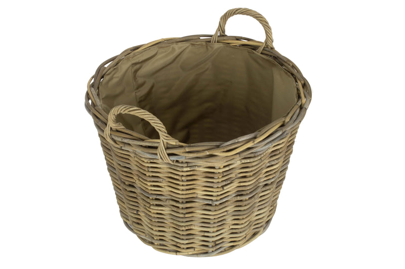 Round Grey Rattan Log Basket Interior