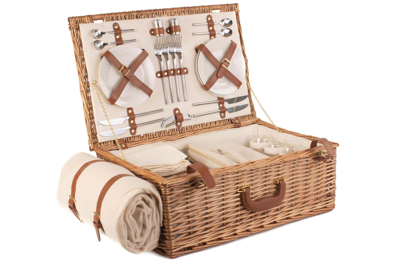 Deluxe Fitted Wicker Hamper Large Cream Open