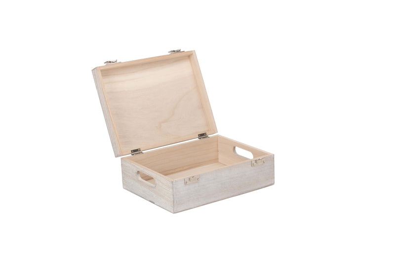 12" Wooden Box White Wash Open