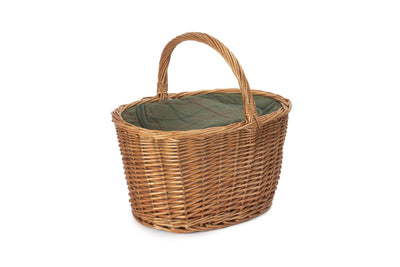 Oval Shopping Basket With Green Tweed Cooler Bag Side Front