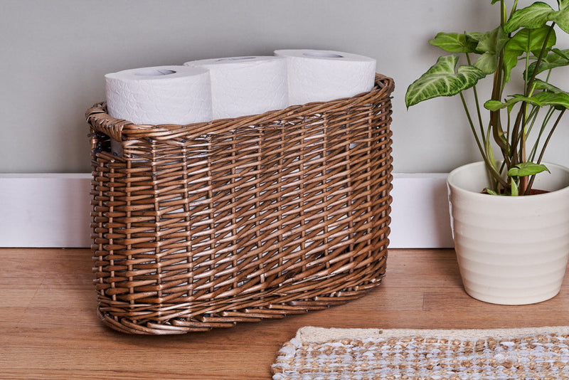 Wicker oval toilet roll storage basket