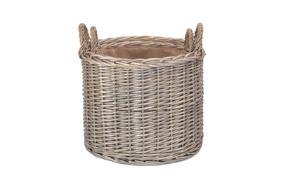 Round Lined Straight-Sided Wicker Log/ Storage Basket Stacked inside