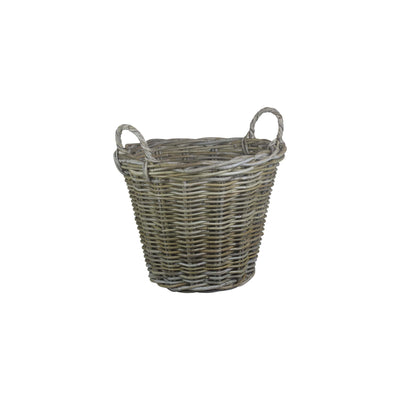 Round Grey Rattan Log Basket Small