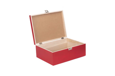 Red Wooden Box 14" Open Front Side View