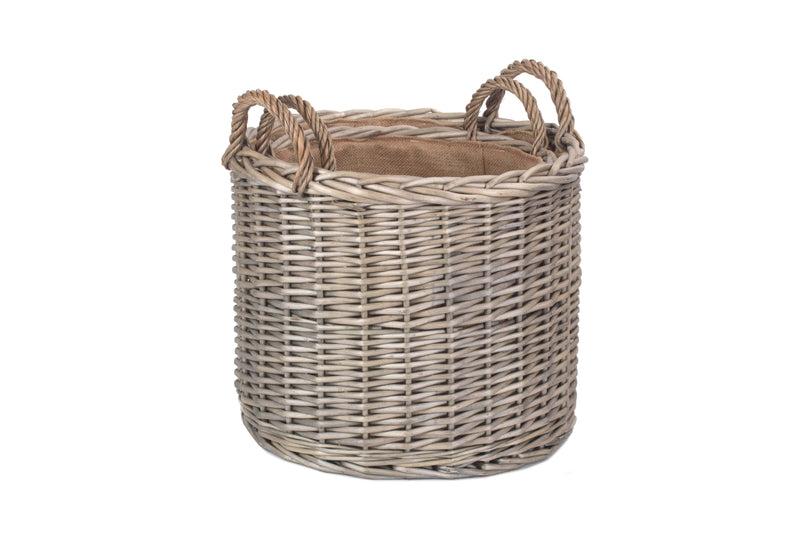 Round Lined Straight-Sided Wicker Log/ Storage Basket Stacked