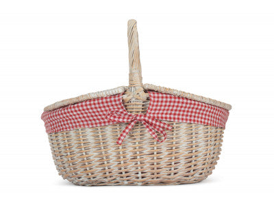 White Wash Finish Oval Picnic with Red & White Checked Lining