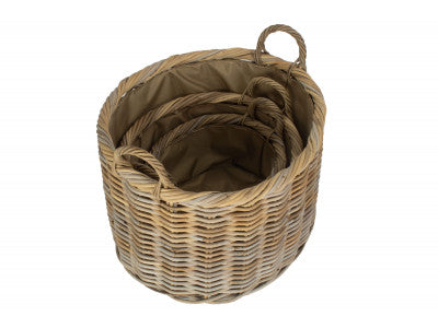 Oval Rattan Storage / Log Basket with Cordura Lining Set of 3