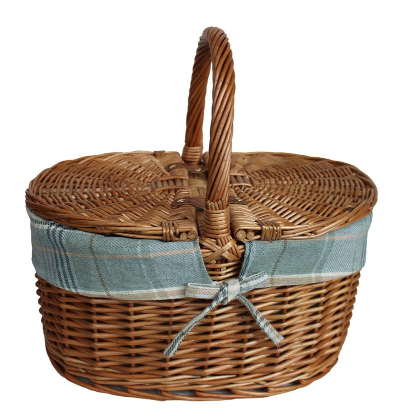 Light Steamed Oval Lidded Hamper Tartan