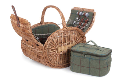 Oval 4 Person Green Tweed Hamper Side Contents