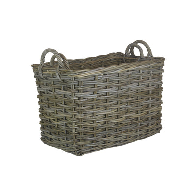 Rectangular Grey Rattan Hallway Log Basket