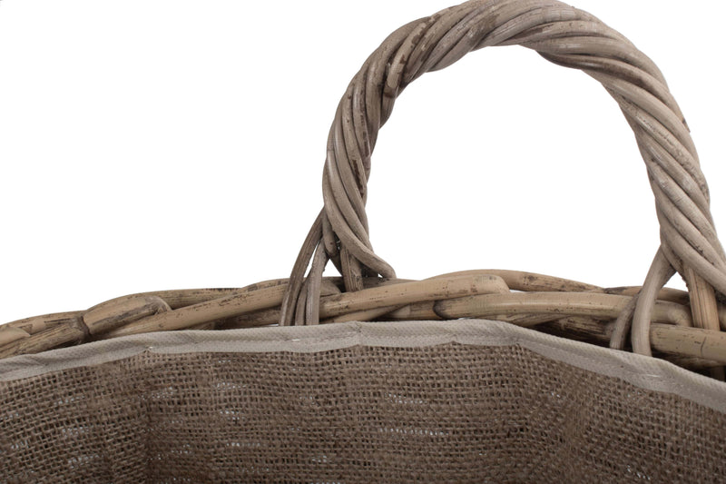 Pot-Bellied Cordura Lined Rattan Log Basket