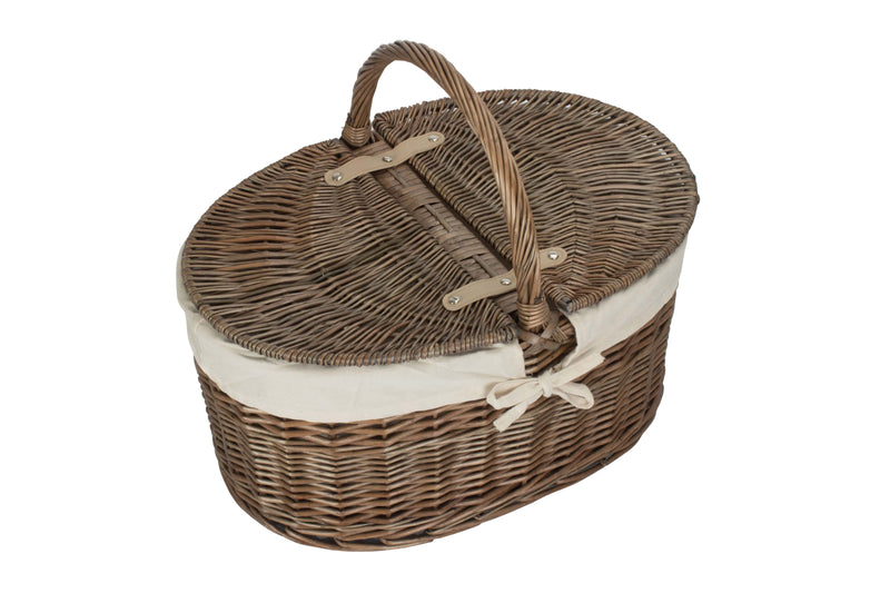 Deep Antique Wash Oval Picnic Basket White Top