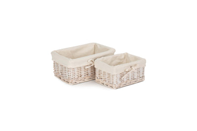 White Wash Finish Willow Tray With Lining Set 2 Front Side