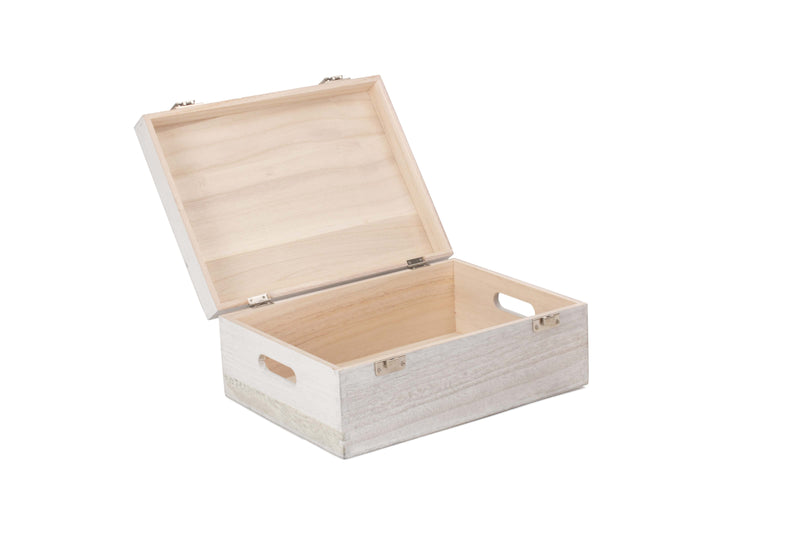 14" Wooden Box White Wash Open