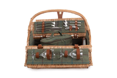 2 Person Green Tweed Barrel Hamper Open Front