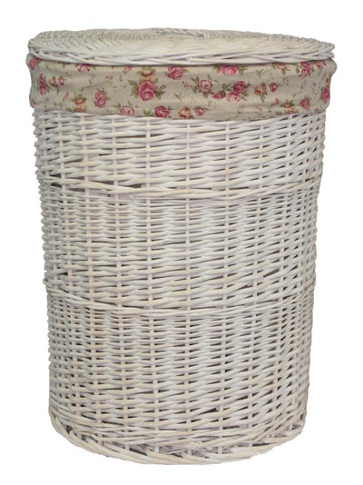 Round White Wash Laundry Hamper