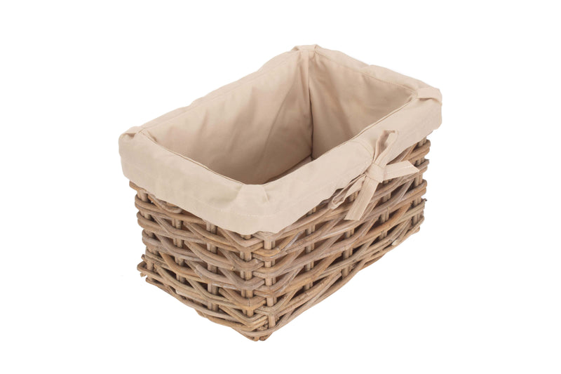 Rectangular Cordura Lined Grey Rattan Storage Basket Small