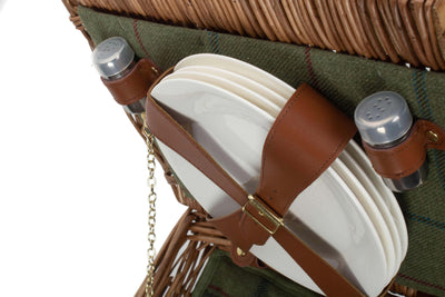 Elegant Tweed Fitted Hamper Green Plate Detail