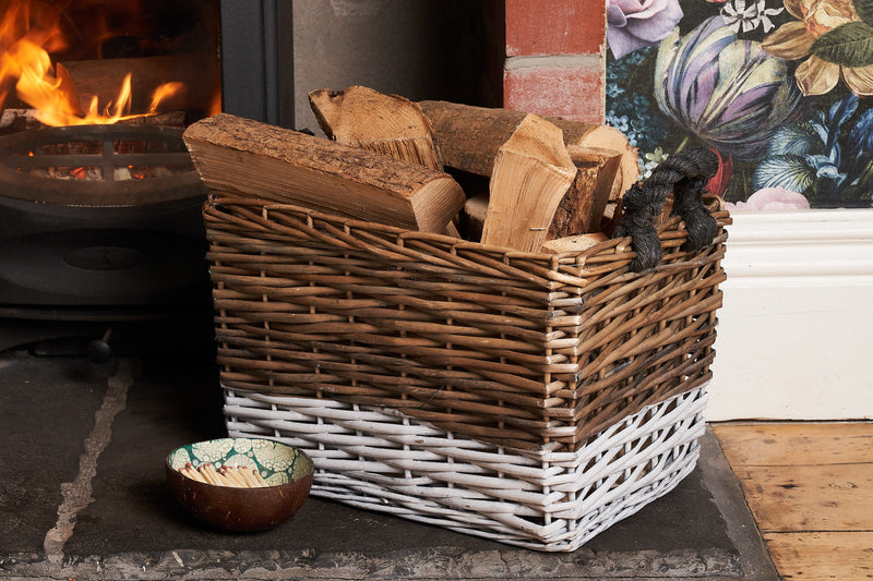 Triple Tone Large Rectangular Log Basket With Lining