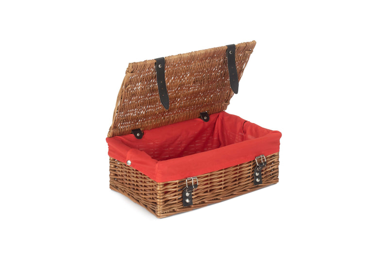 14 Inch Double-Steamed Empty Wicker Hamper Basket Red Open