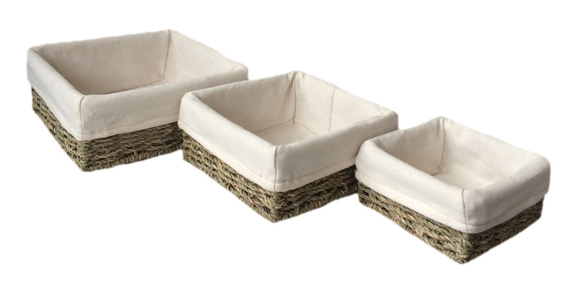 Lined Square Seagrass Tray Set 3