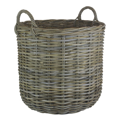 Tall Round Fireside Grey Rattan Log Basket