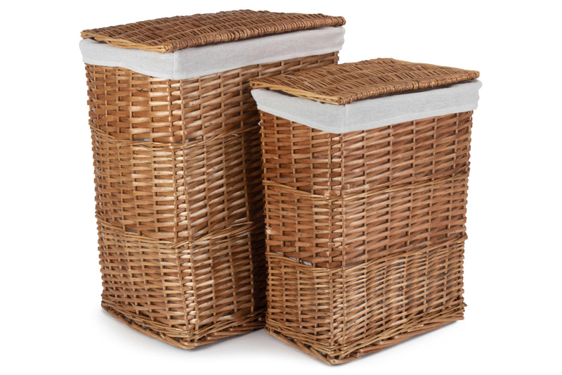 Double Steamed Wicker Laundry Hamper Basket Set 2