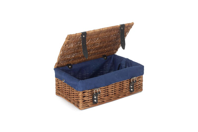 14 Inch Double-Steamed Empty Wicker Hamper Basket Blue Open