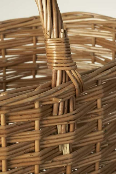 Double Steamed Stair Basket With White Lining Handle Close Detail