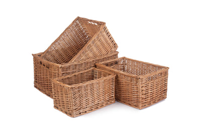 Double Steamed Wicker Storage Baskets With Rose Lining