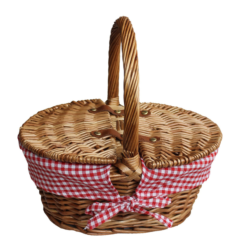 Light Steamed Oval Lidded Hamper Childs Red & White