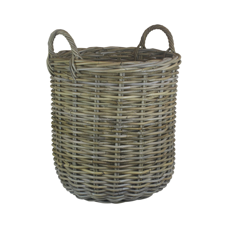 Tall Round Fireside Grey Rattan Log Basket