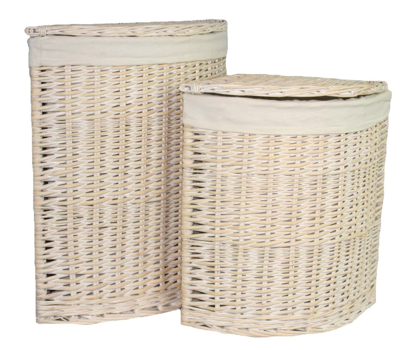 Corner White Wash Laundry Hamper Set of 2