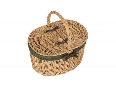 Buff Oval Picnic Basket with Green Tweed Lining