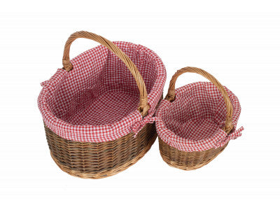 Country Oval Shopper with Red & White Checked Lining Set of 2