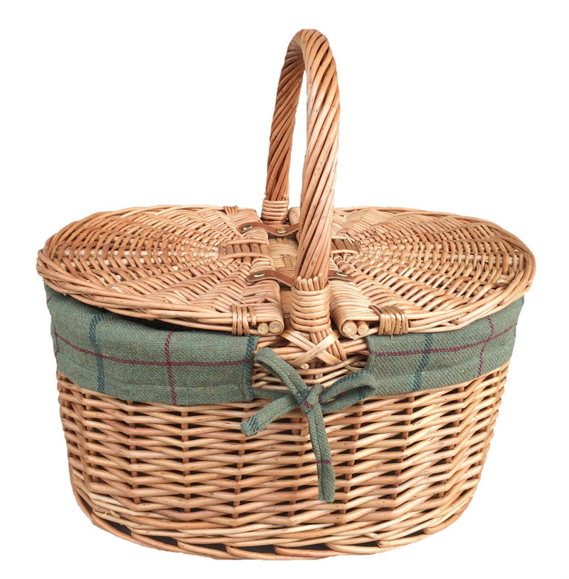 Light Steamed Oval Lidded Hamper Tartan